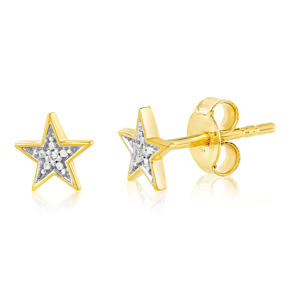 9 Carat Yellow Gold Dazzling Diamond Star Stud Earrings for Both Day and Evening Wear