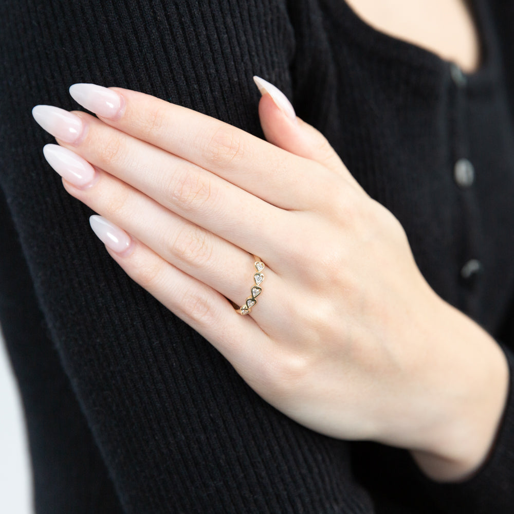 Gorgeous 9ct Yellow Gold Heart Ring with Sparkling Cubic Zirconias
