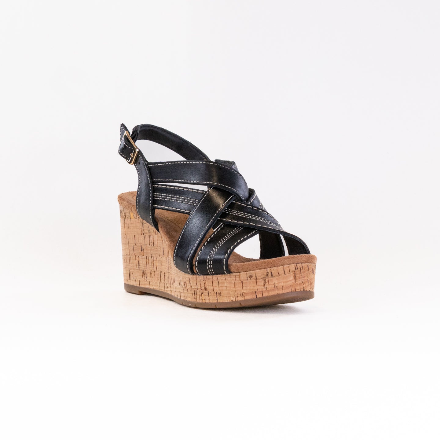 Women's Clarks Sabina Sling Black Leather Sandals - Classic Black/Black Colorway