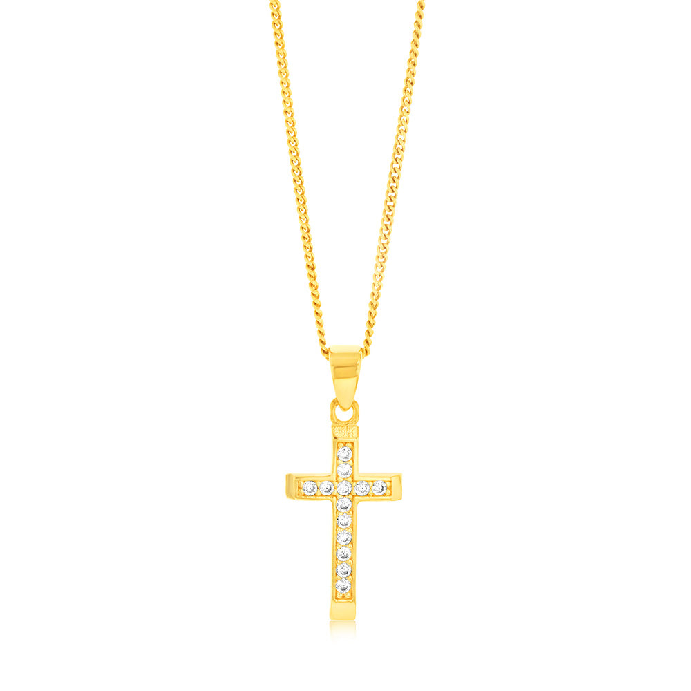 Stunning 9ct Yellow Gold Cubic Zirconia Christian Cross Pendant for Jewelry Lovers