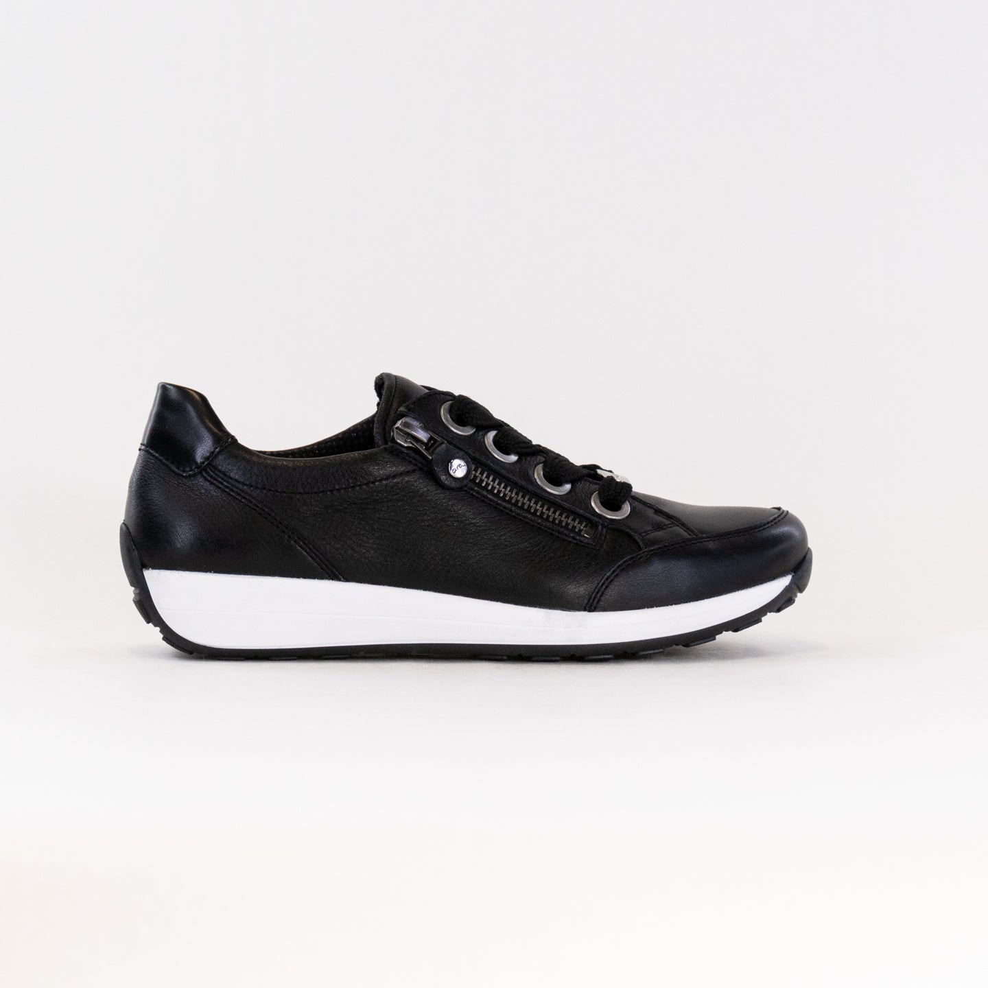 Women's Black Leather Ara Ollie Side-Zip Comfort Lace Sneakers
