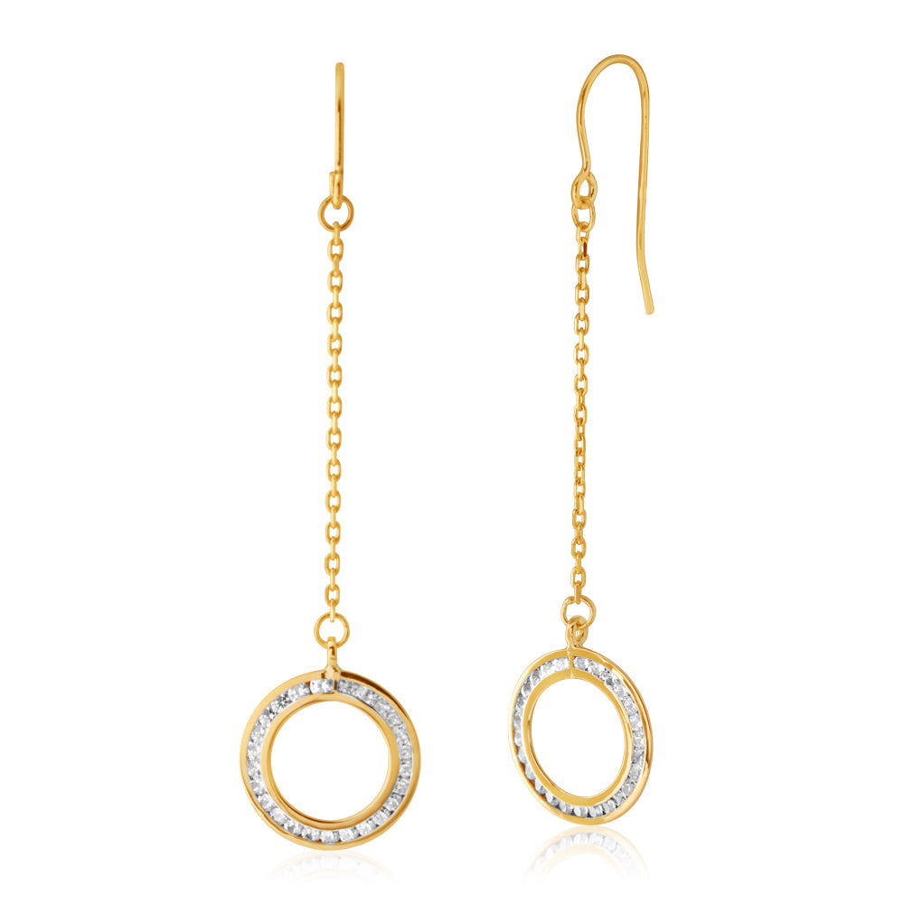 9ct Yellow Gold Diamond Cut Cubic Zirconia Drop Earrings for Formal Events