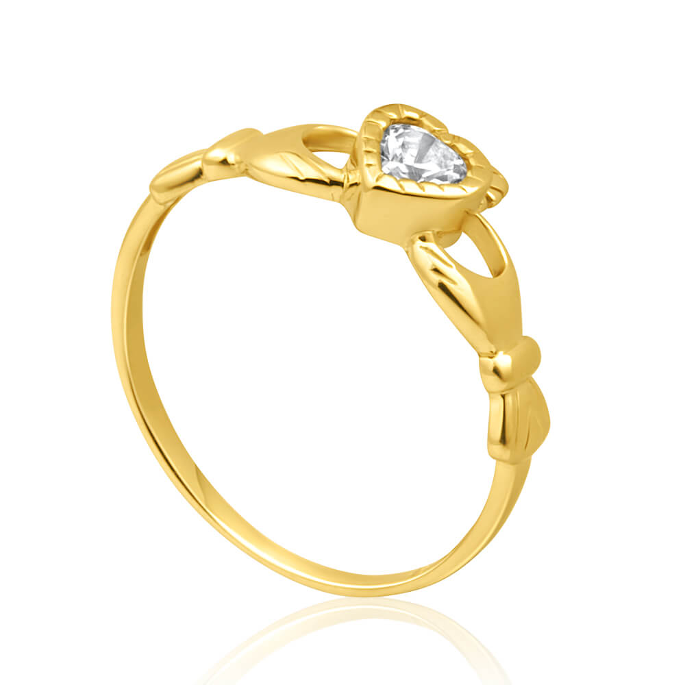 9ct Yellow Gold Heart Claddagh Ring with Cubic Zirconia