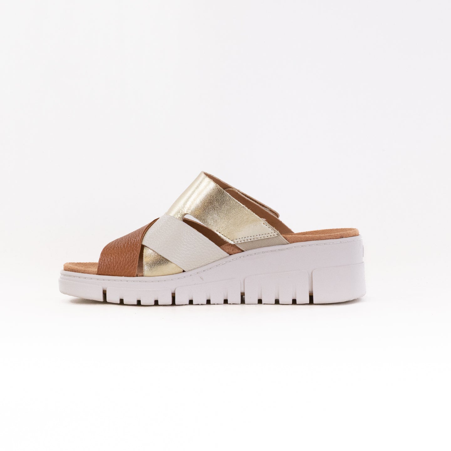 Women's Vionic Uptown Sunset Wedge Sandal in Metallic Tan/Gold Leather