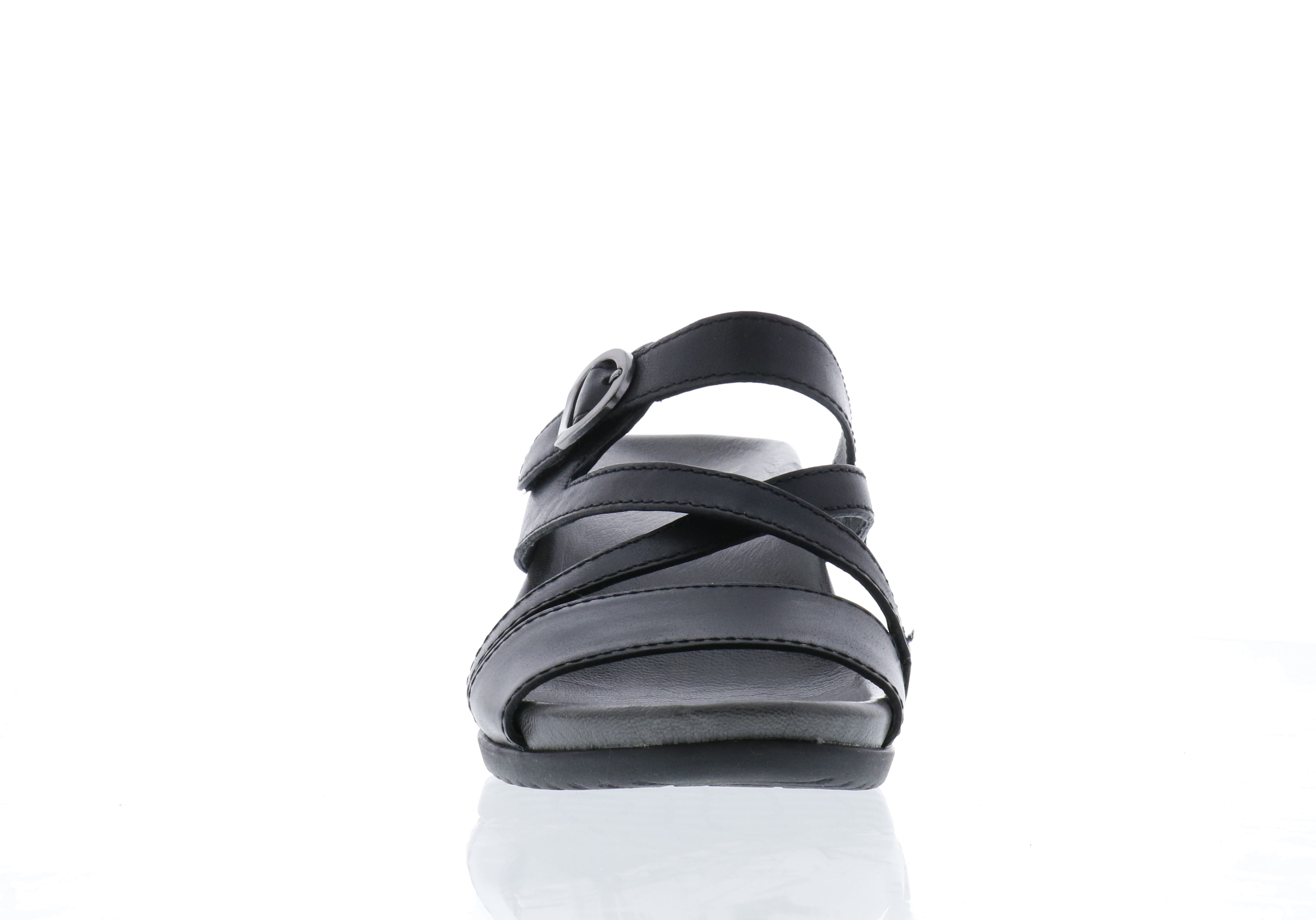 Dansko Women's Ana Black Leather Open - Back Wedge Shoes