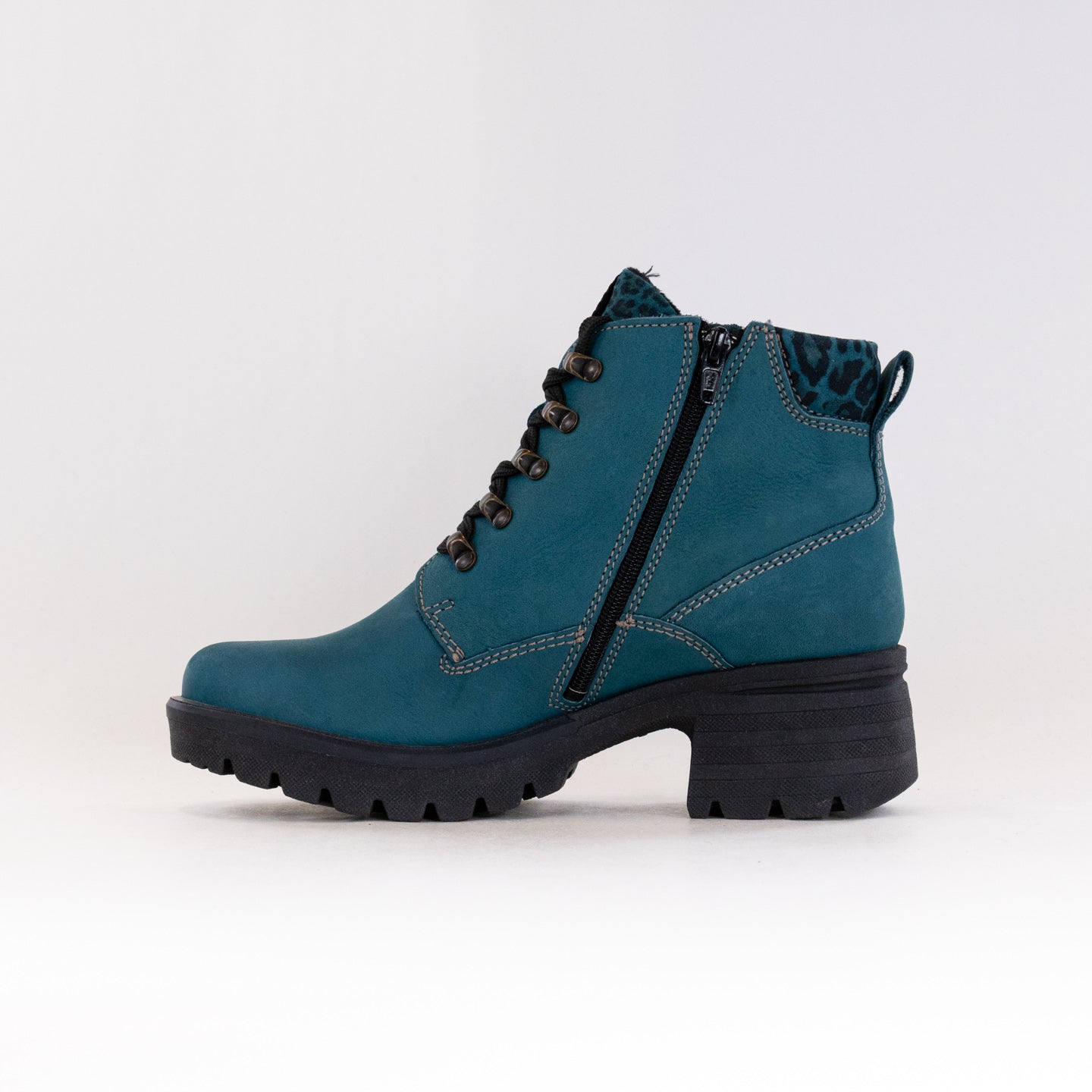 Dromedaris Women's Teal and Leopard Print Short Lace - Up Ankle Boots