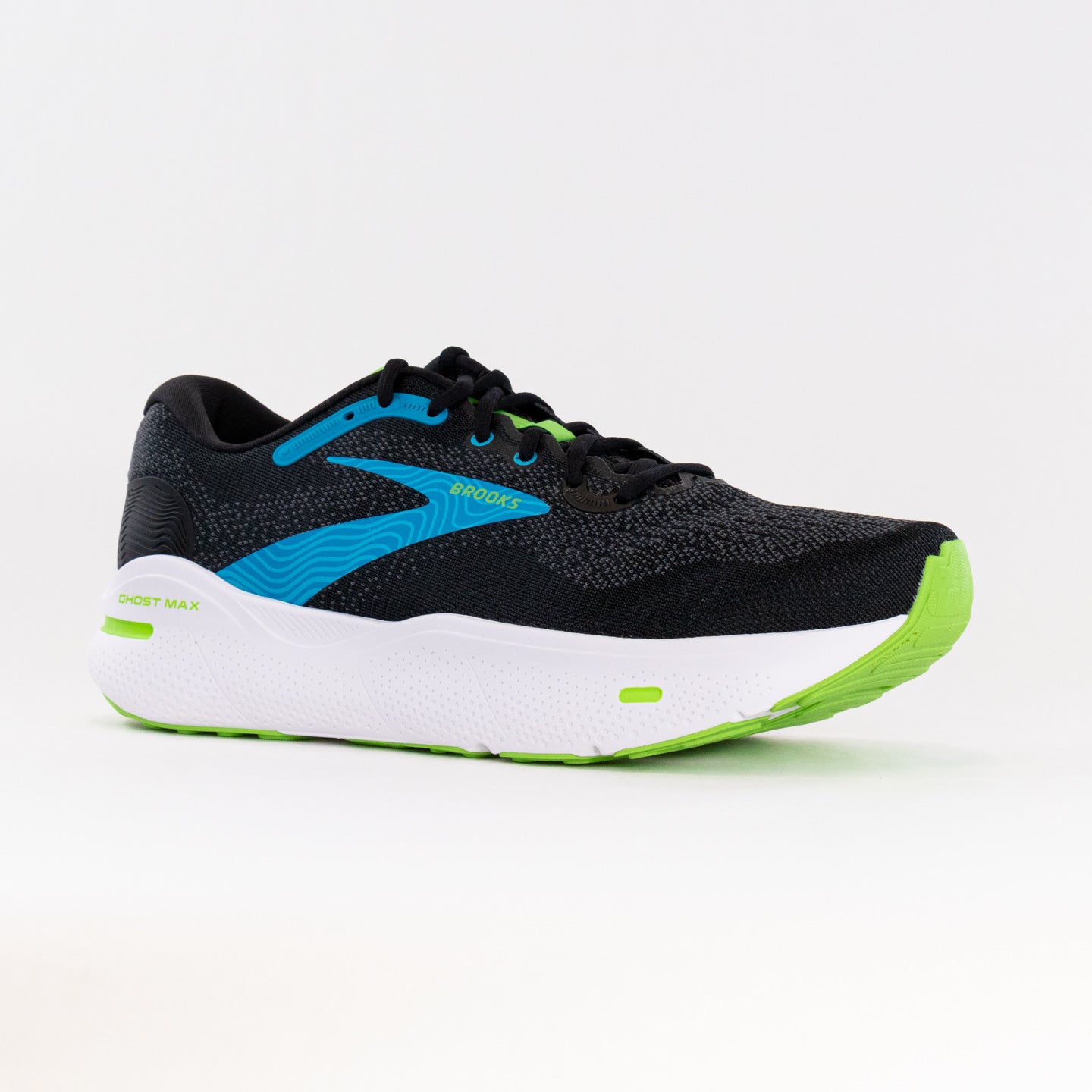 Men's Brooks Ghost Max Running Shoes - Black/Atomic Blue/Jasmine