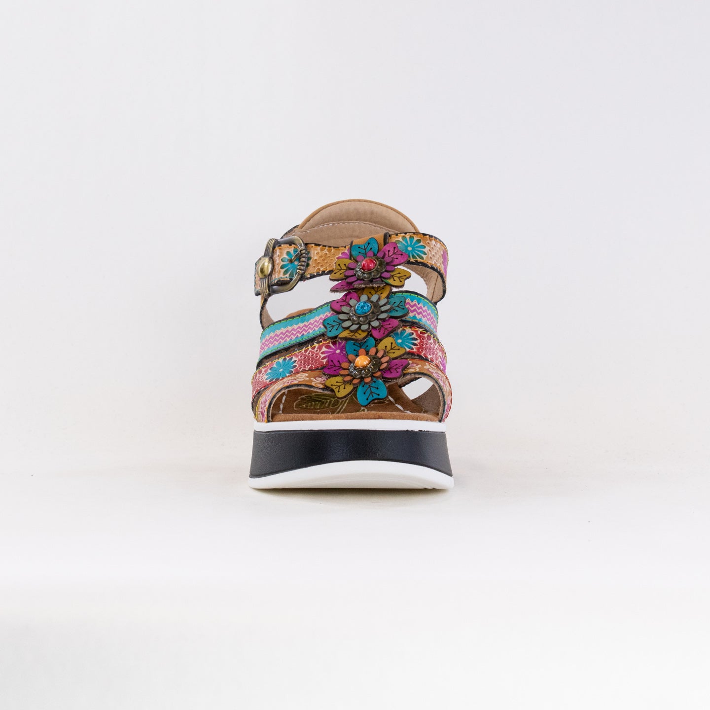 L'Artiste Women's Floral Bloom Tan Multi Hand - Painted Versatile Sandals