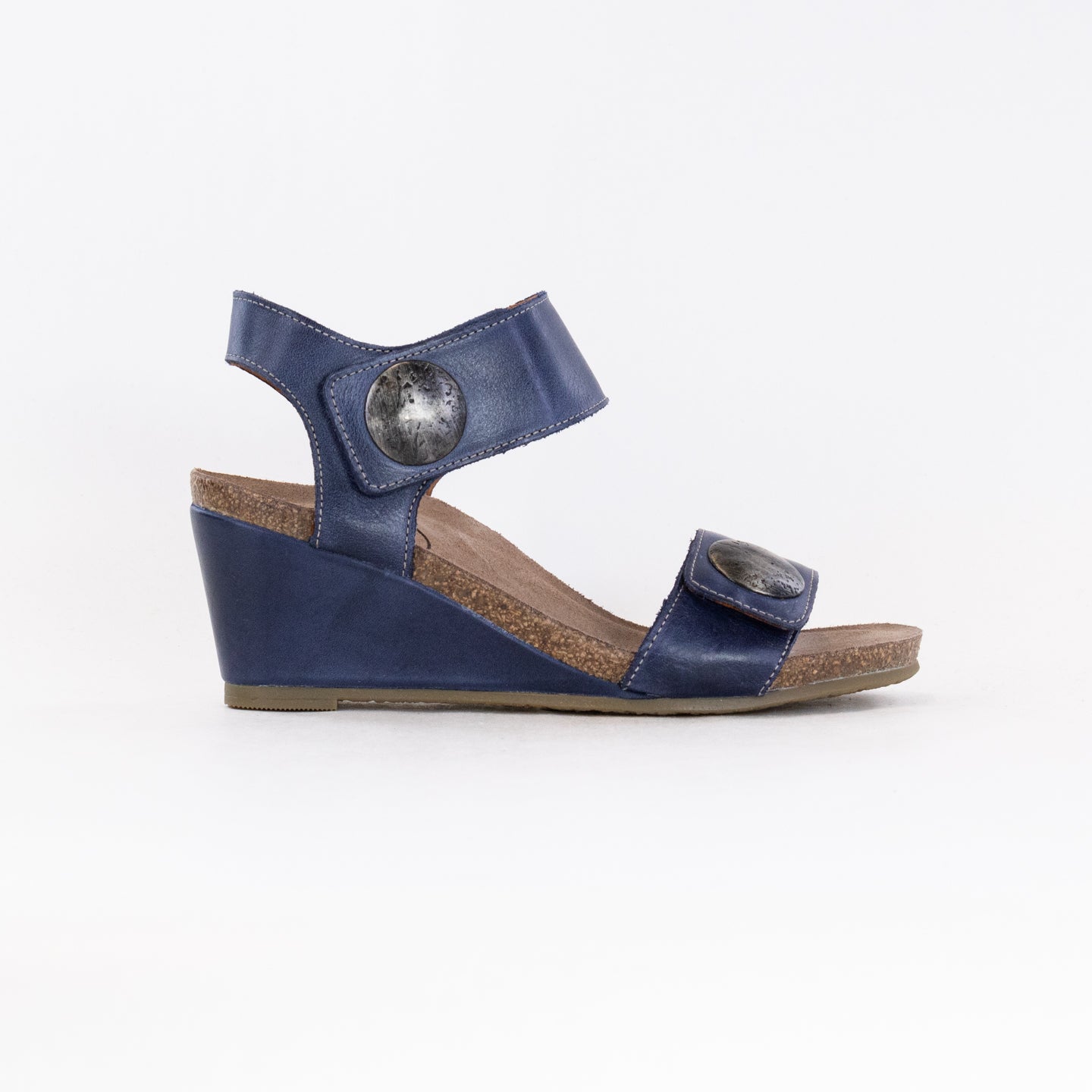 Women's Dark Blue Taos Carousel 3 Fine Italian Leather Wedge Sandals