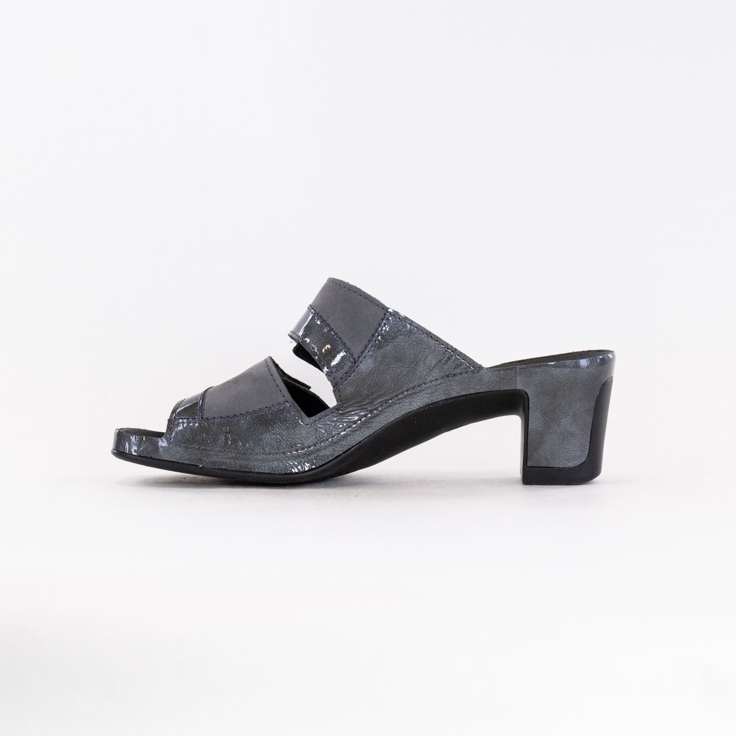 Vital Joy Women's Mule Sandals in Apache Grey Nubuck and Patent Leather Style