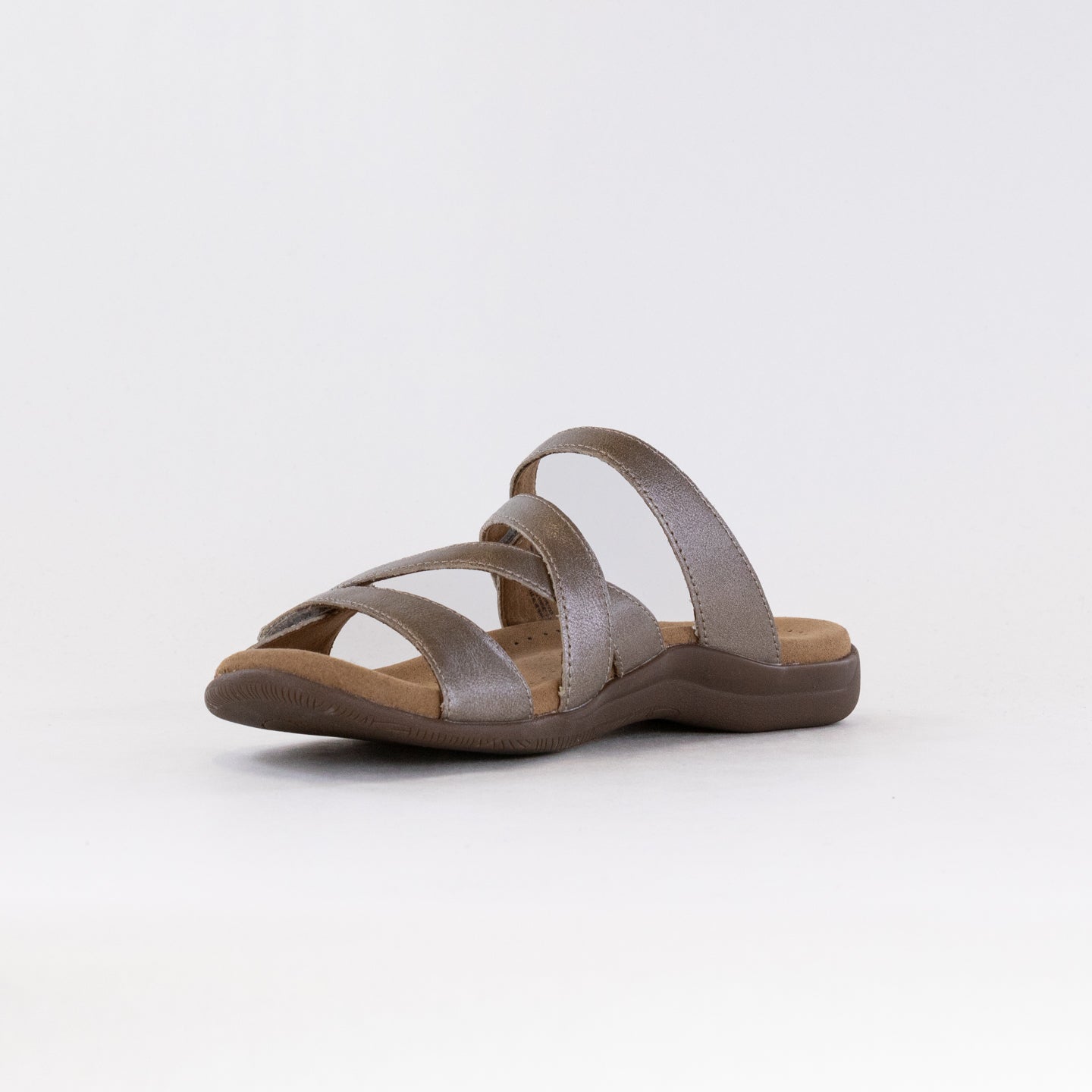 Champagne-colored Women's Taos Double U Premium Leather Slide Sandals