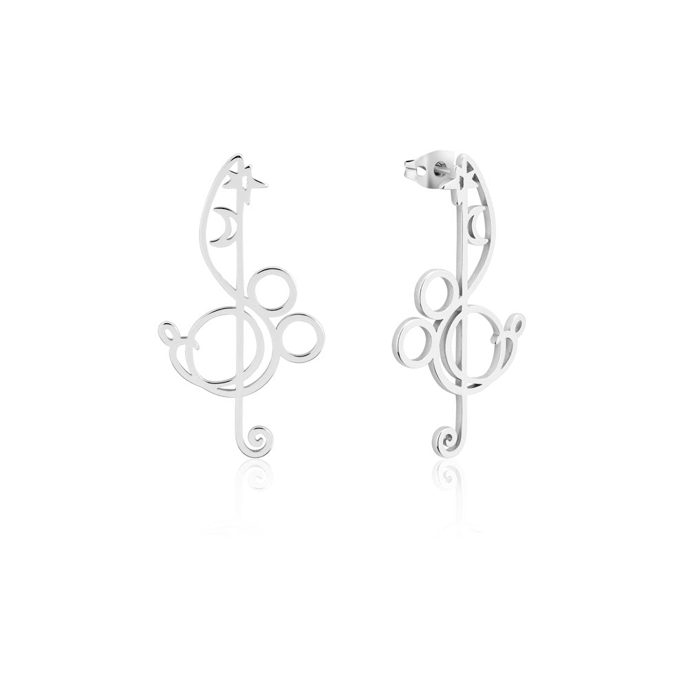 Disney Fantasia 60mm White Gold Plated Treble Clef Mickey Drop Earrings