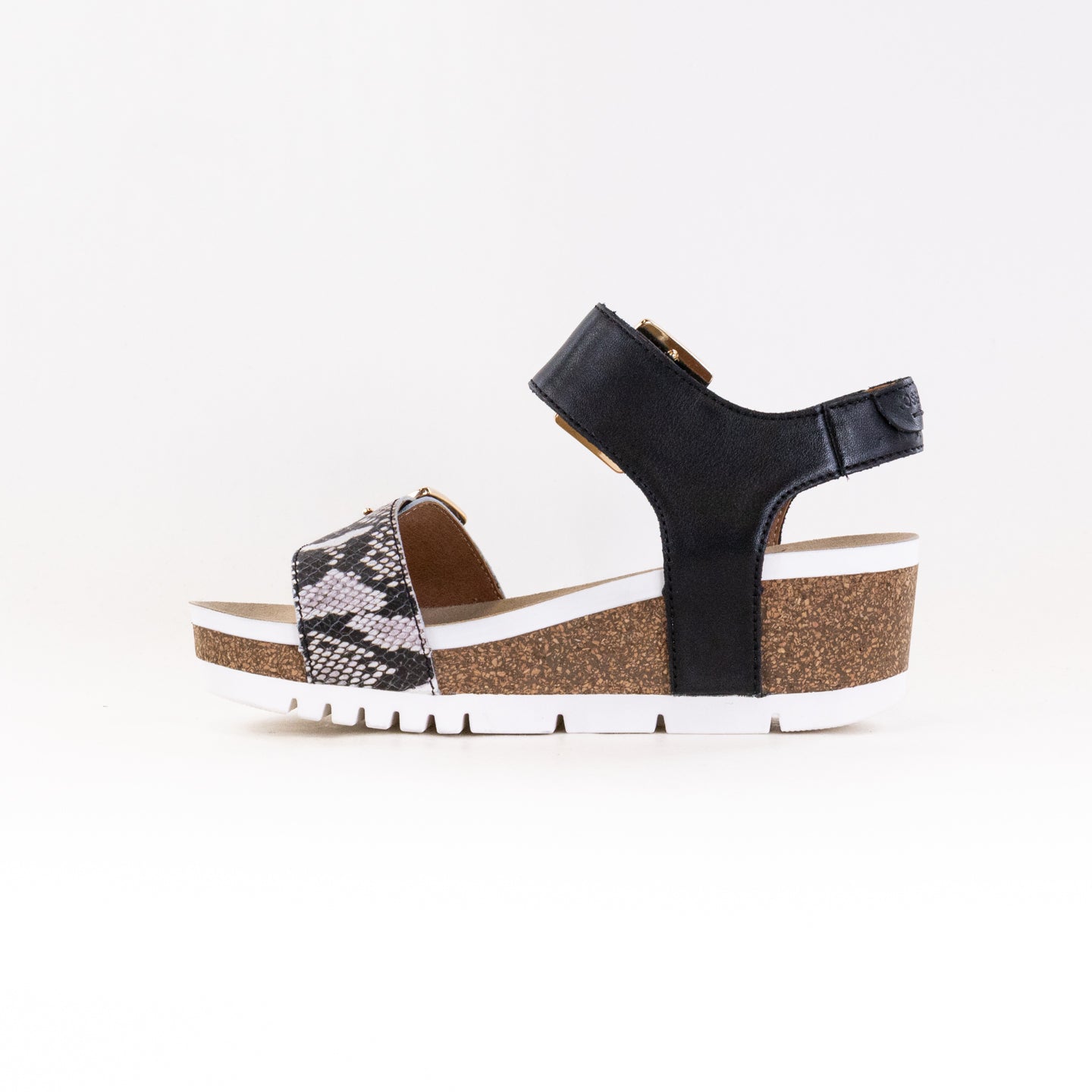 Josef Seibel Women's Quinn 02 Lightweight Flexible Wedge Sandals in Black/Snake Pattern