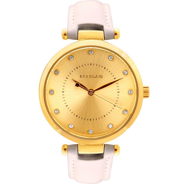 Ellis & Co Women's White Leather Amelia Crystal Quartz Watch