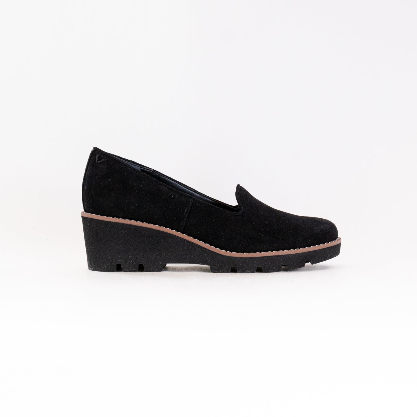 Women's Vionic Willa Black Suede Chunky Lug Wedge Slip-Ons
