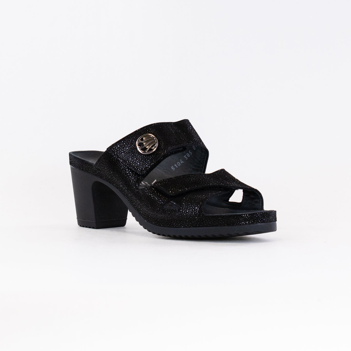 Women's Black Metallic Leather Vital Petra Mule Comfort Sandals