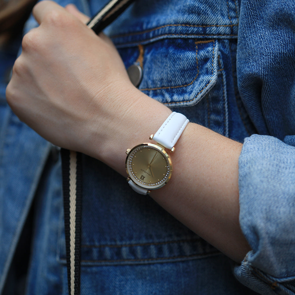 Stylish Ellis & Co Stella Quartz Watch with White Band and 32mm Case