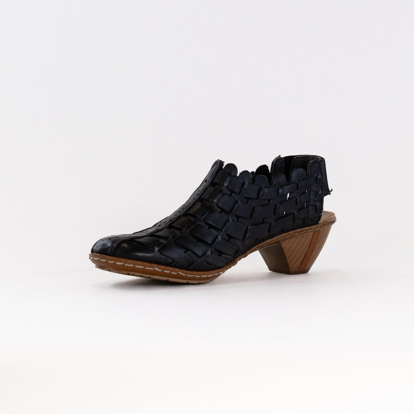 Stylish Women's Rieker Sina 78 Black Woven - Leather Slingback Shoes