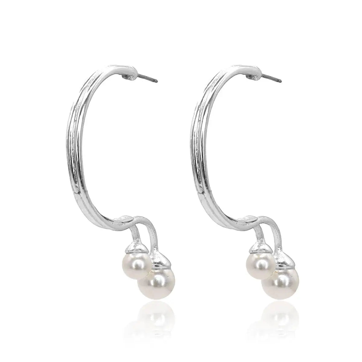 Exquisite Pearl Drop Adorned Double Hoop Fashion Earrings