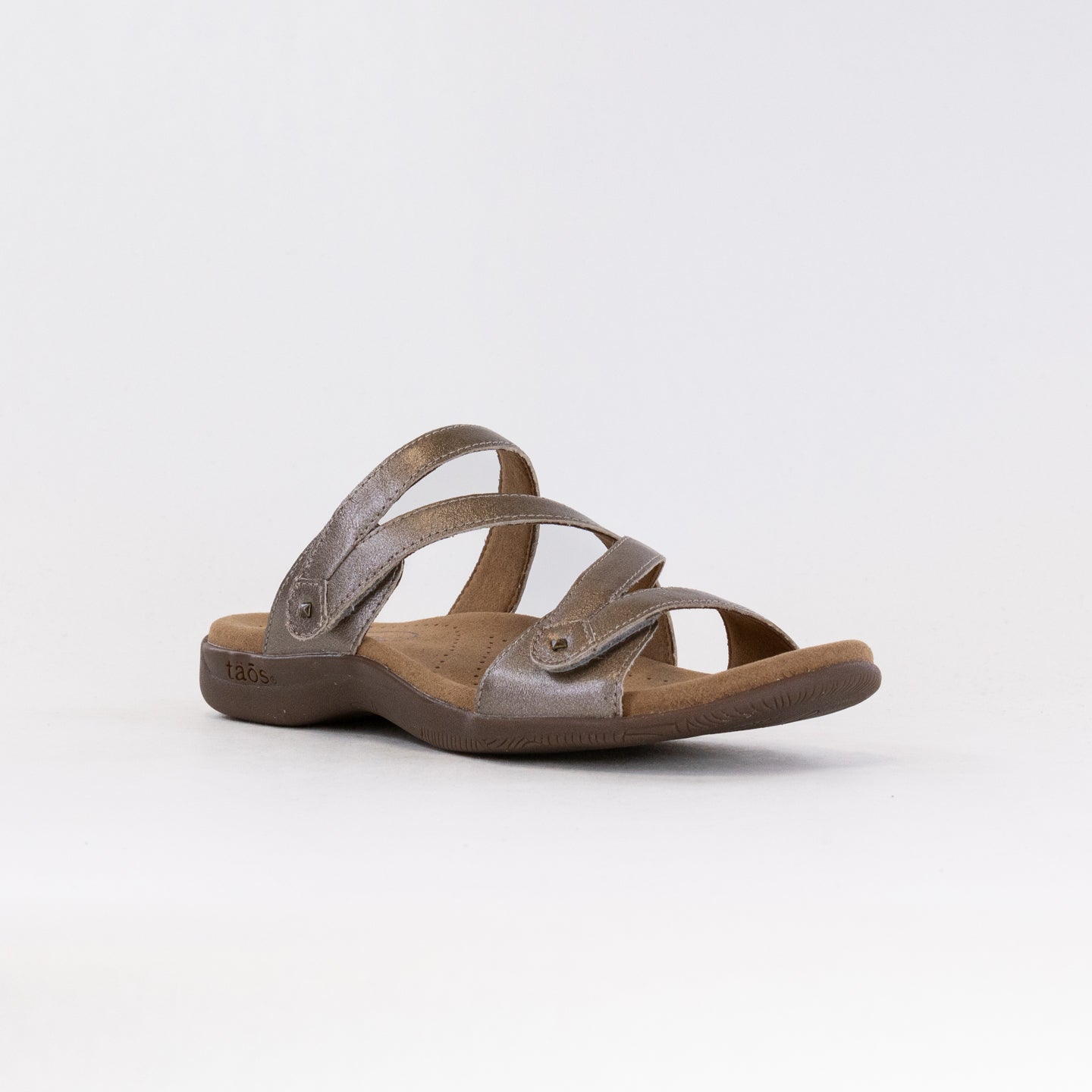 Champagne-colored Women's Taos Double U Premium Leather Slide Sandals