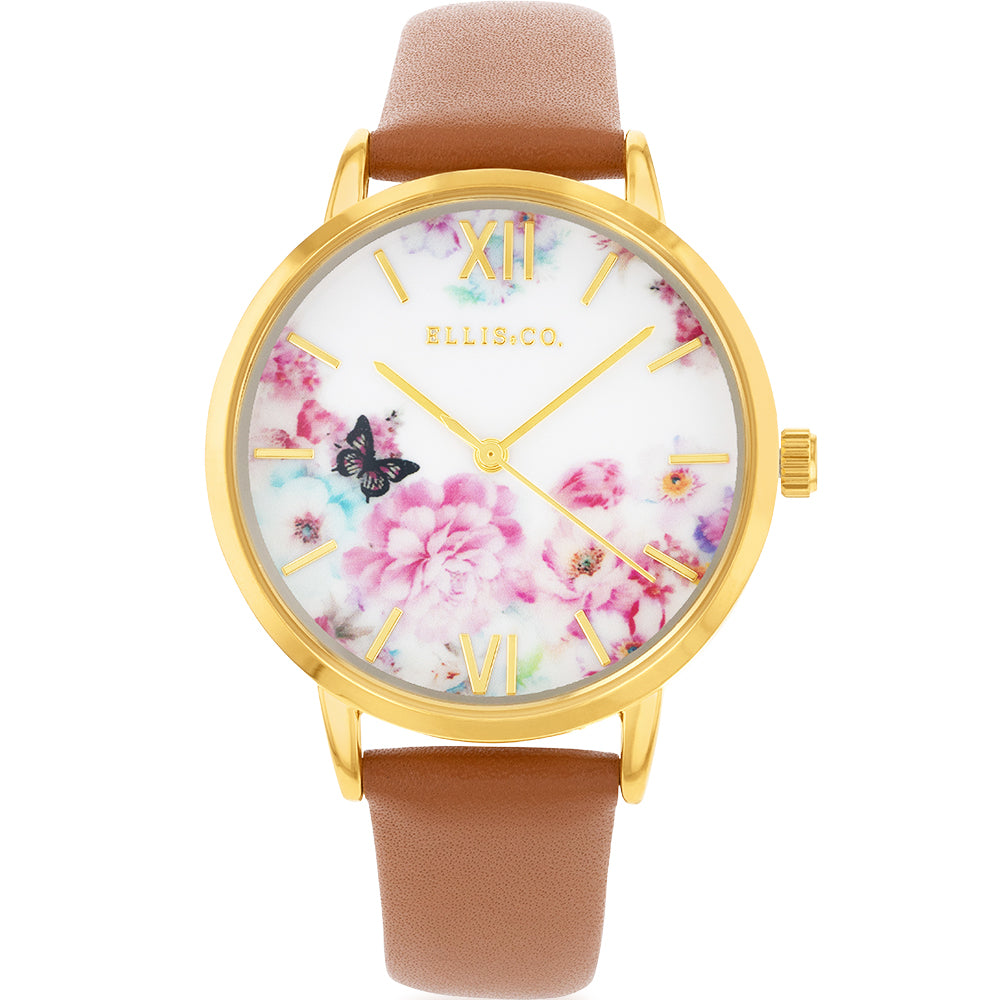 Ellis & Co Bloomfloral Gold Tone Floral Women's Wristwatch