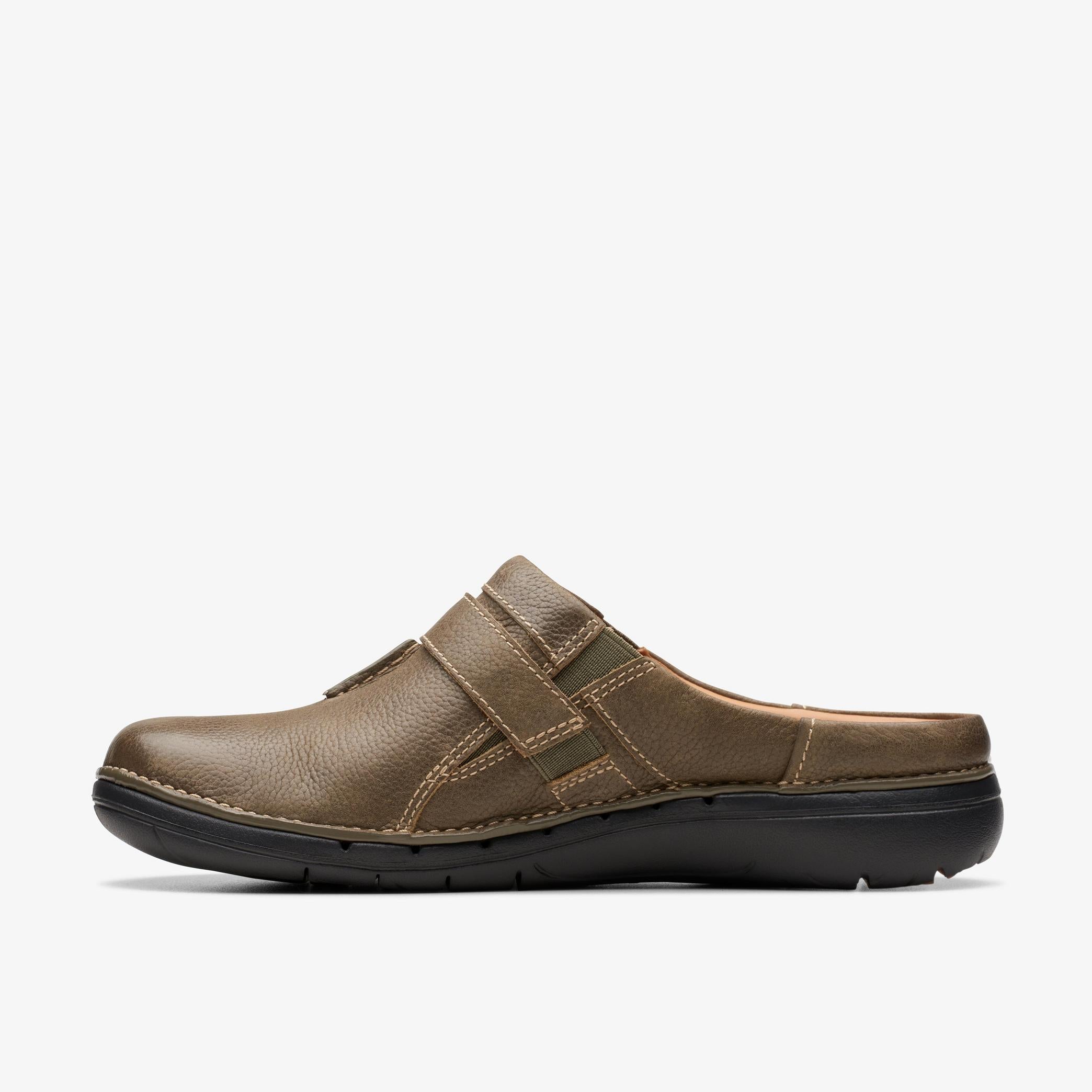 Clark's Women's Un Loop Ease Dark Olive Leather Comfortable Mules