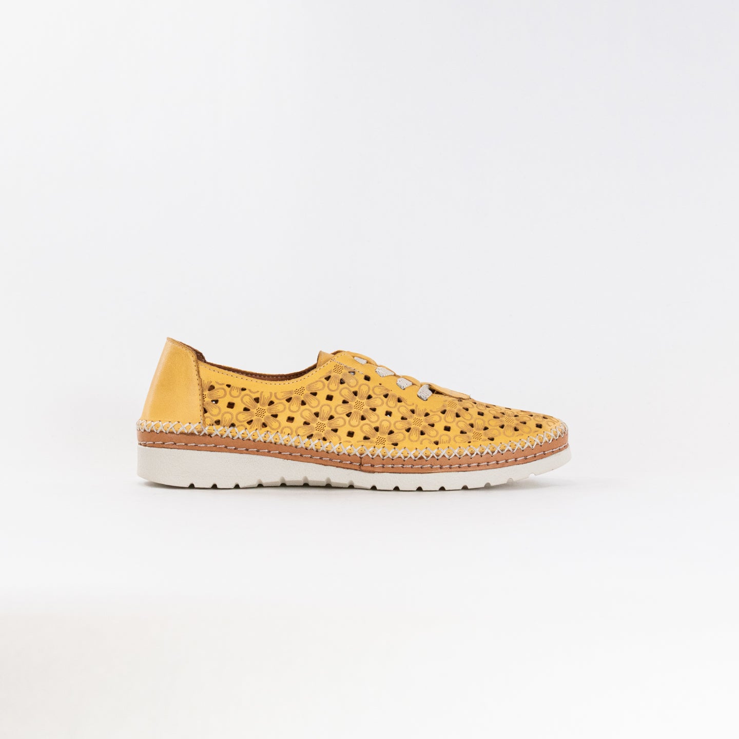 Spring Step Women's Fashionable Laser Cut Leather Slip-on Sneaker - Indi Model in Yellow