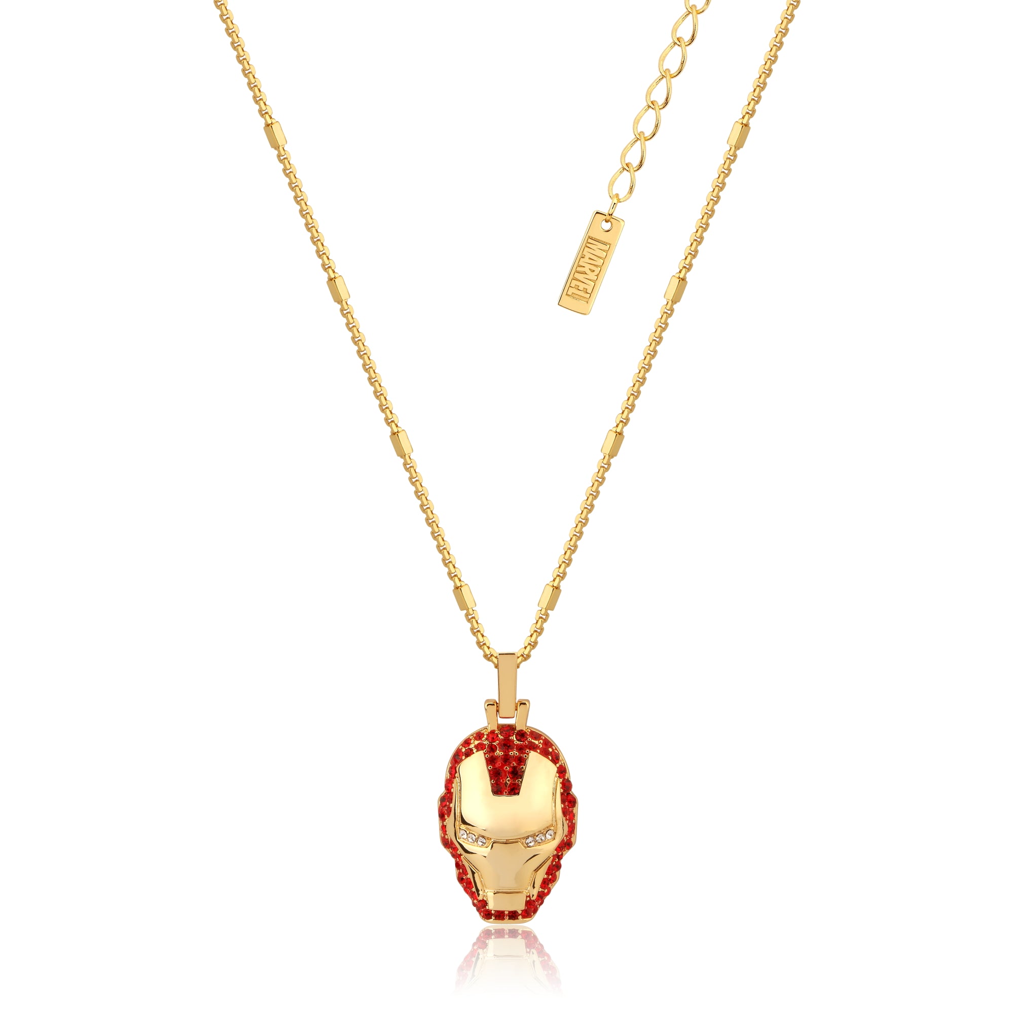 Disney 14ct Yellow Gold Plated Stainless Steel Iron Man Crystal Pendant on 45cm Chain