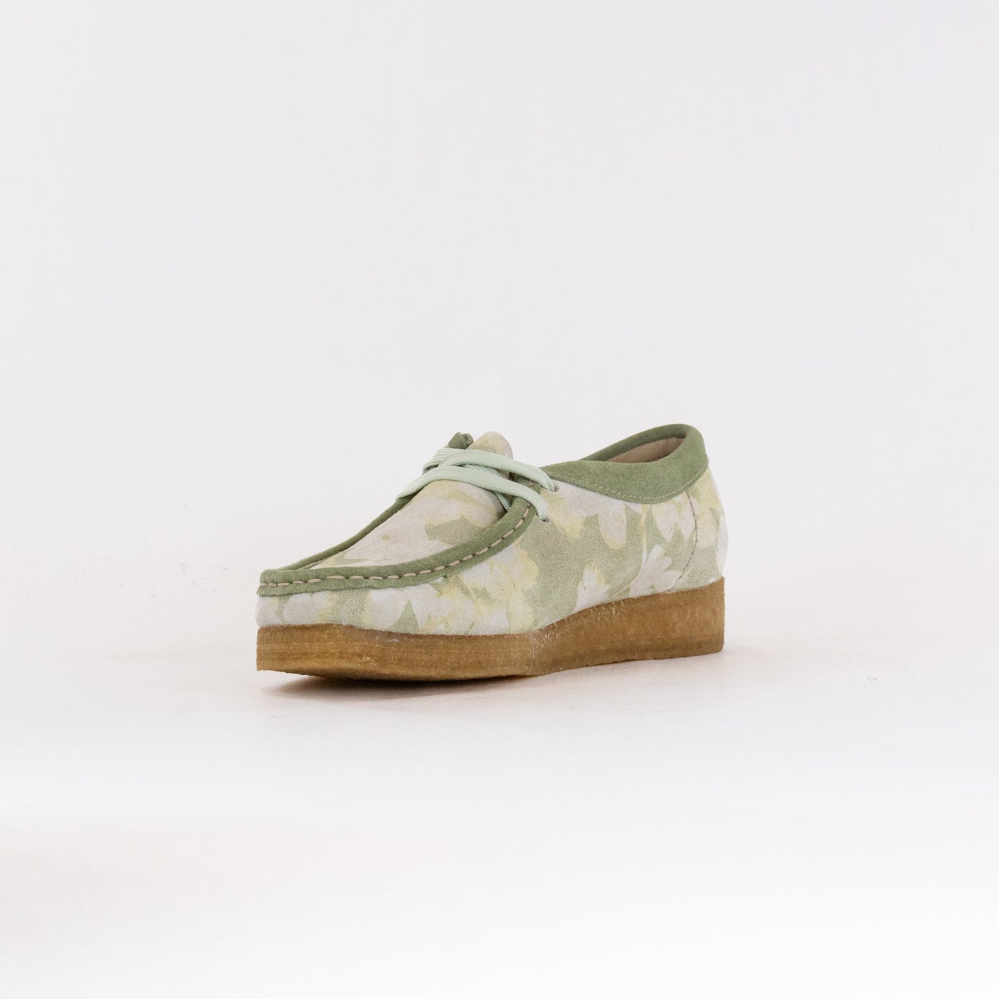Women's Clarks Originals Wallabee Casual Shoes in Green with Floral Design