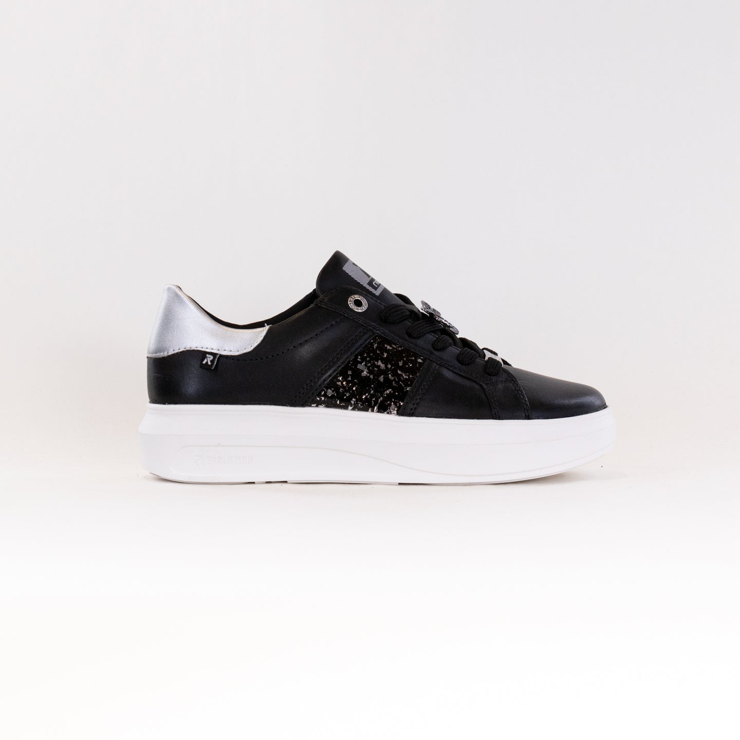 Stylish Women's Rieker Adelia Black Leather Sneakers