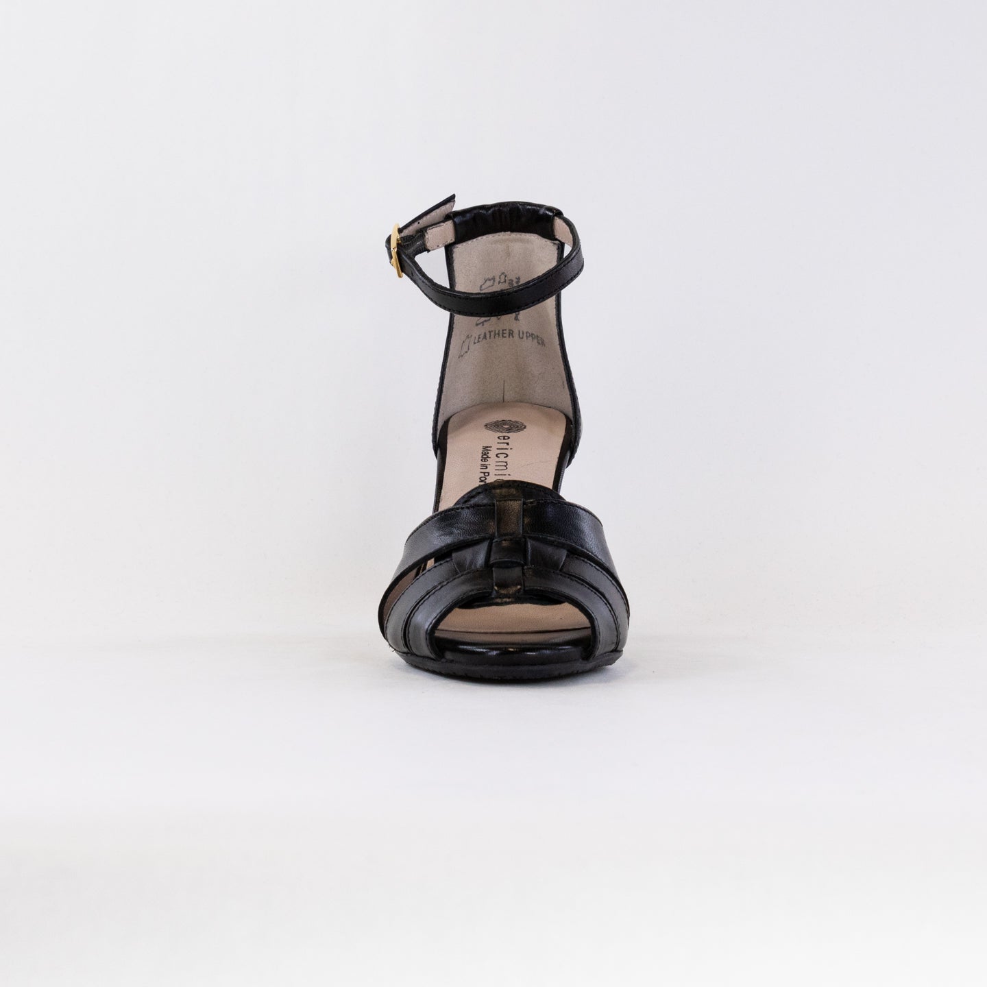 Eric Michael Cordero Women's Open-Toe Ankle Strap Black Leather Formal Pumps