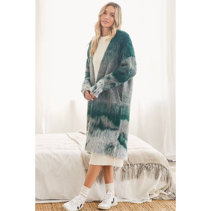 Stylish Open Front Printed Brushed Knit Cardigan for All-Day Comfort