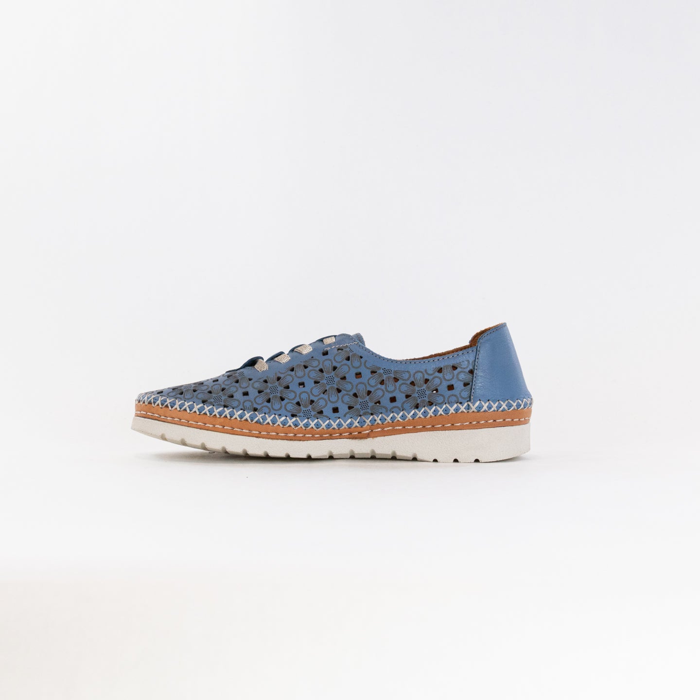 Spring Step Women's Indi Blue Laser Cut Leather Slip-on Sneaker Shoes