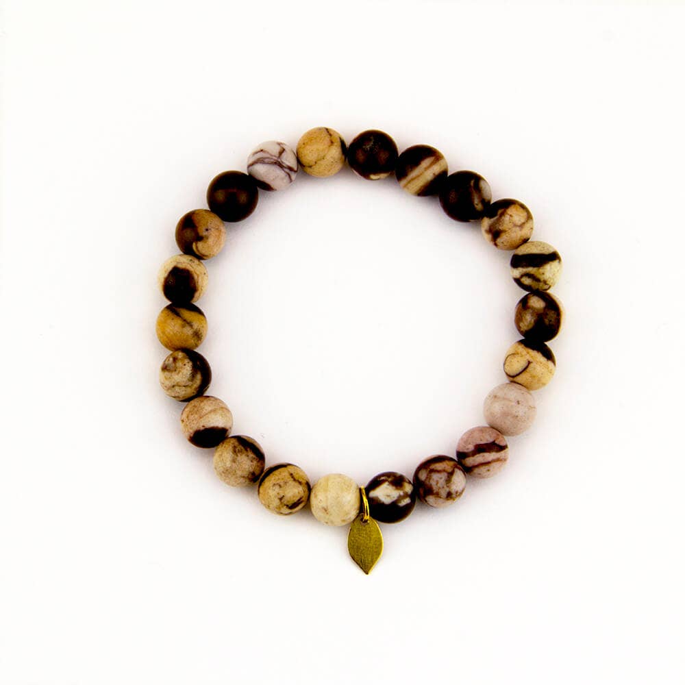 Santore Jewelry Company's Handmade Zebra Jasper Stone Mala Style Bracelet for Inner Balance and Strength