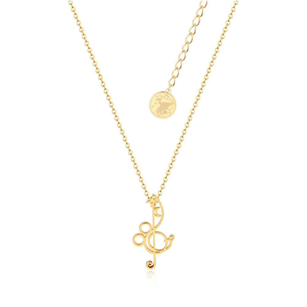 Disney Fantasia Gold Coated Treble Clef Decorative Pendant with a 45+7cm Long Necklace Chain