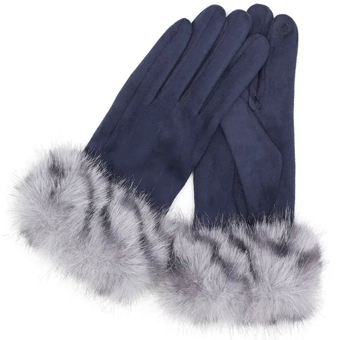 Stylish Mixed Color Artificial Fur Cuff Smart Touch Winter Gloves