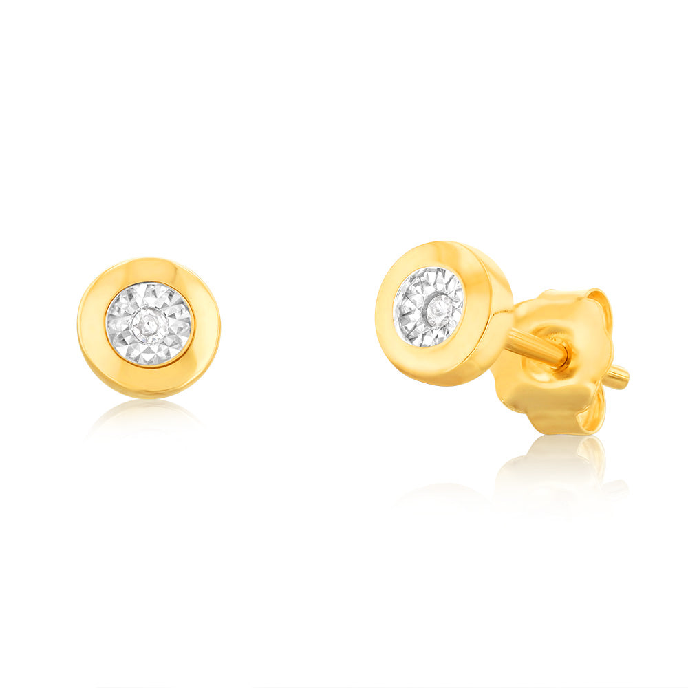 9 Carat Yellow Gold Diamond Disc Stud Earrings - Elegant Jewelry for Women