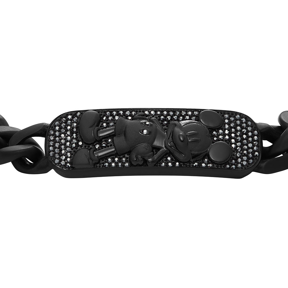 100th Disney Anniversary Black - Tone Stainless Steel Mickey Mouse Plaque ID Bracelet