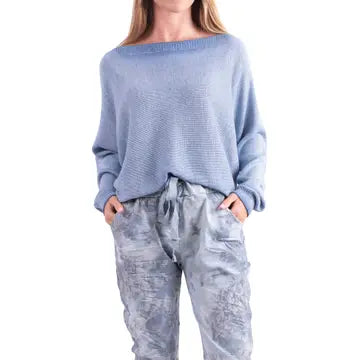 GIGI MODA Stylish Boat Neck Sweater with Shimmering Metallic Thread