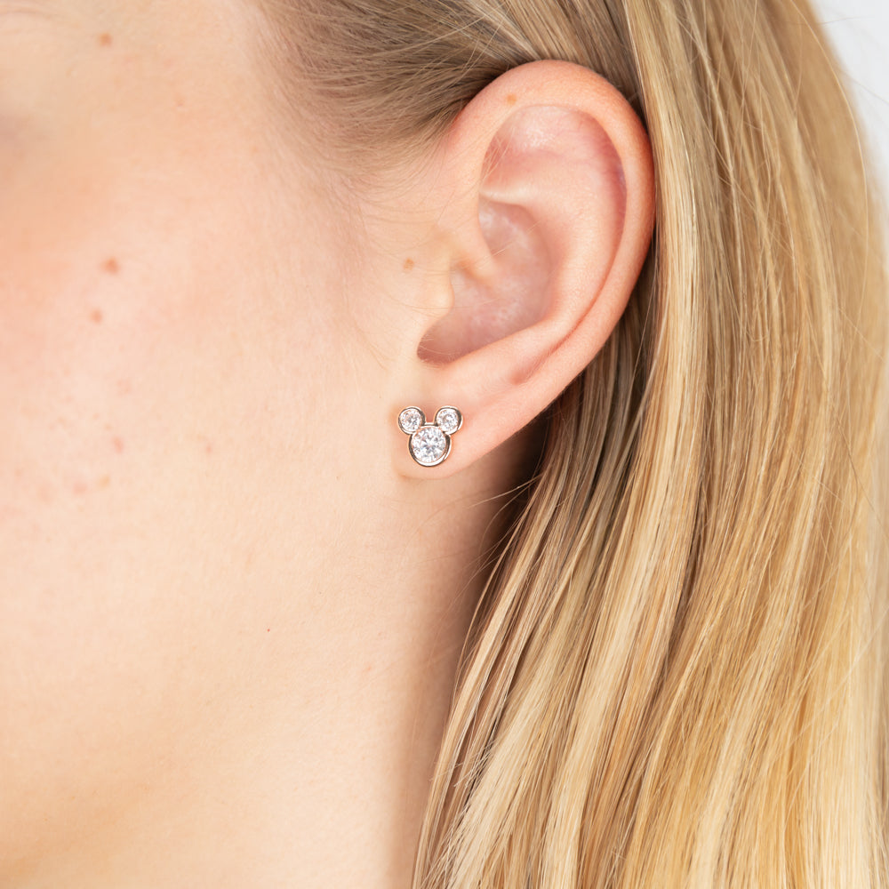Disney Fashionable Rose Gold Plated Mickey Mouse Crystal Stud Earrings for Jewelry Lovers