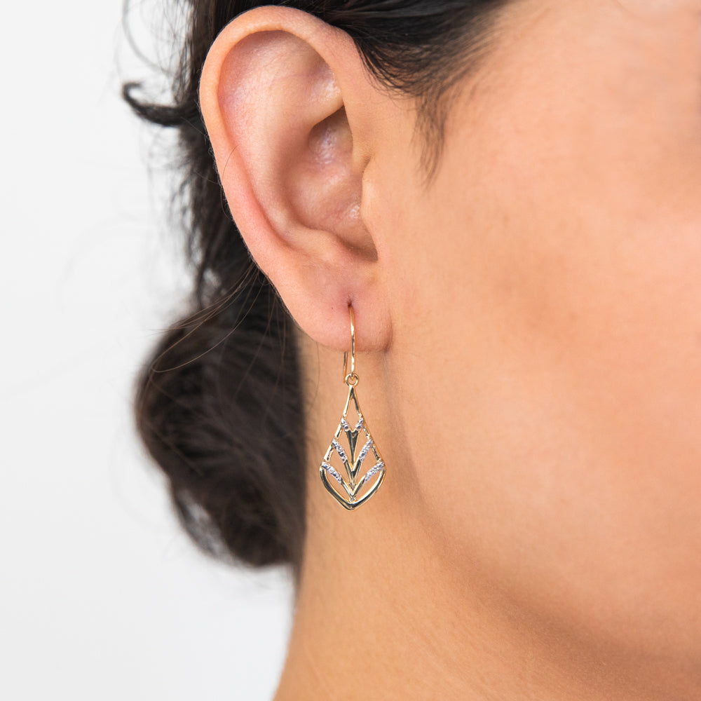 Exquisite 9 Carat Yellow Gold Diamond-Embedded Leaf-Style Earrings