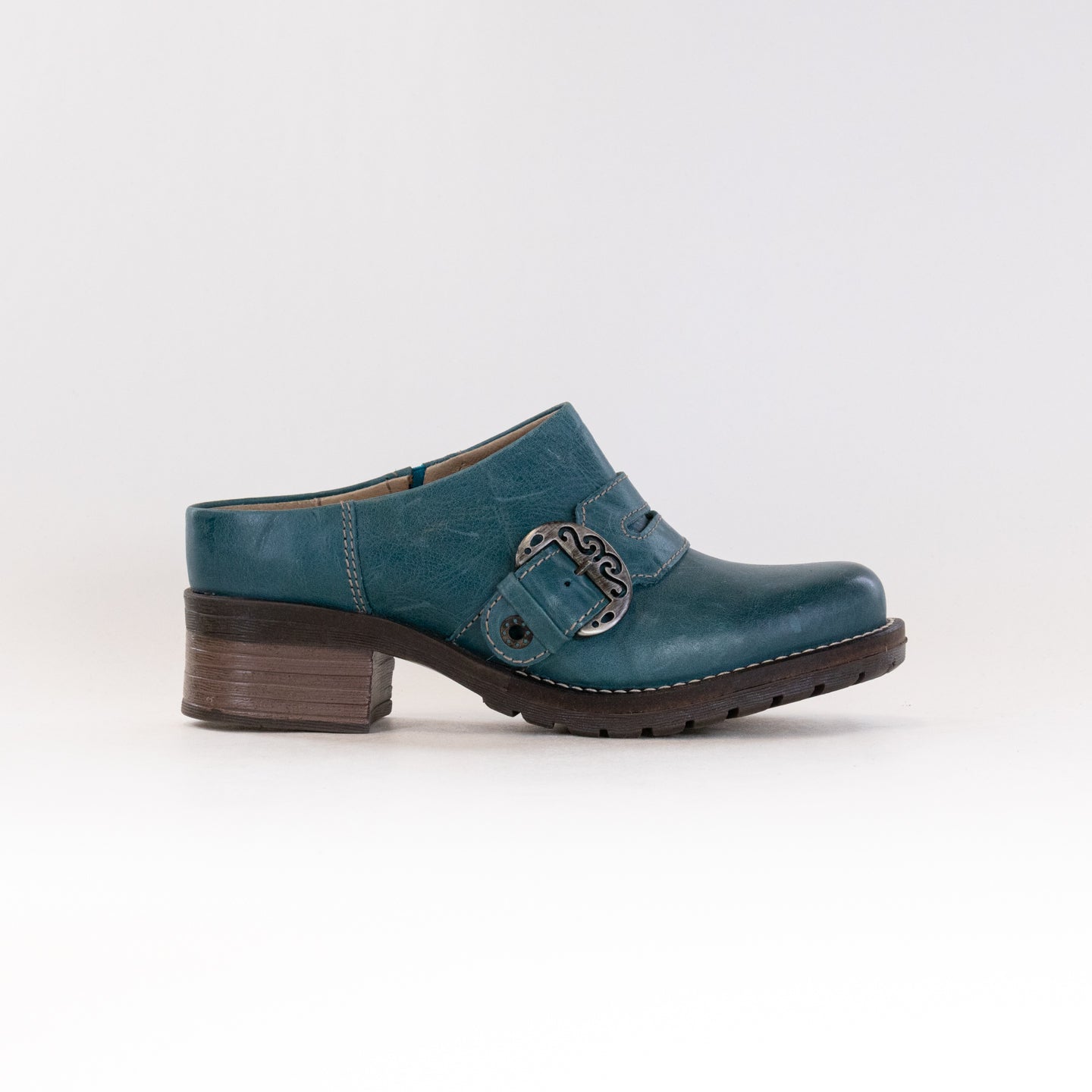 Women's Stylish Teal Leather Dromedaris Karina Summer Clogs