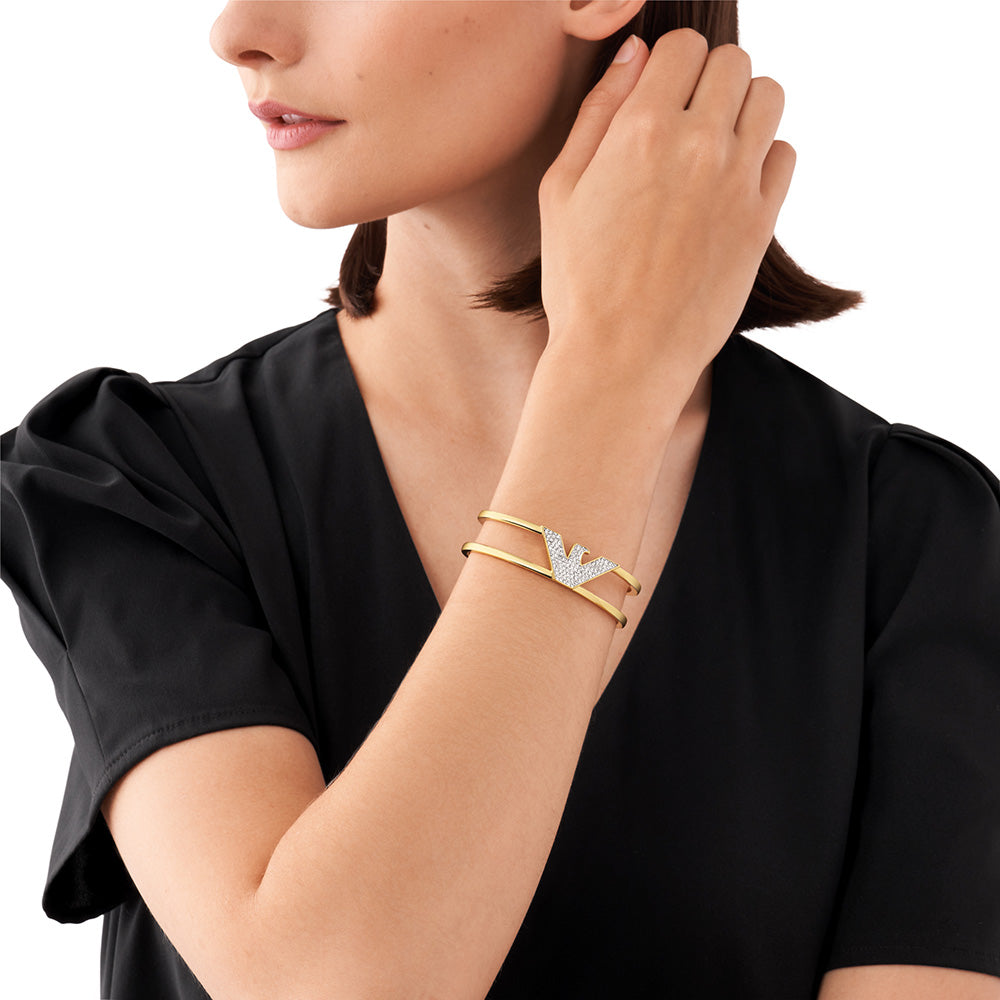 Stylish Emporio Armani Gold - Coated Brass Fashion Cuff Bangle Jewelry Piece