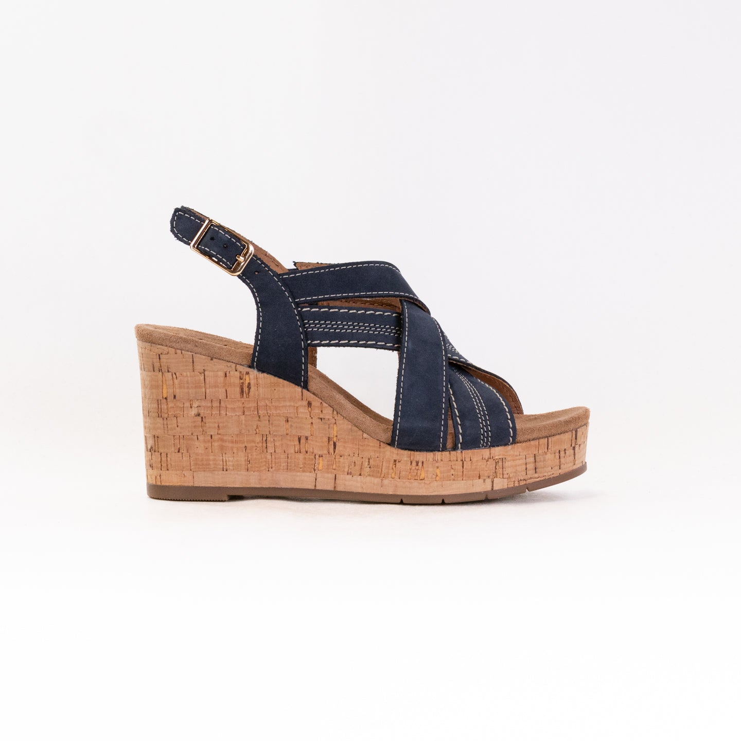Clarks Women's Navy Nubuck Sabina Sling Comfortable Wedge Sandals