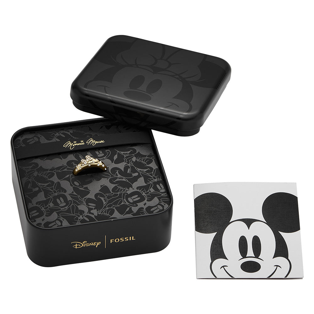 100th Disney Anniversary - Exquisite Disney Minnie Mouse Gold - Coated Stainless Steel Glass Crystal Bow - Shaped Domed Finger Ring