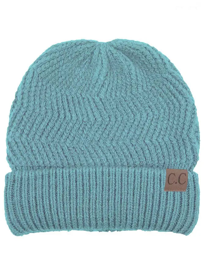 Stylish C.C Chevron Patterned Knit Beanie with Comfortable Cuff
