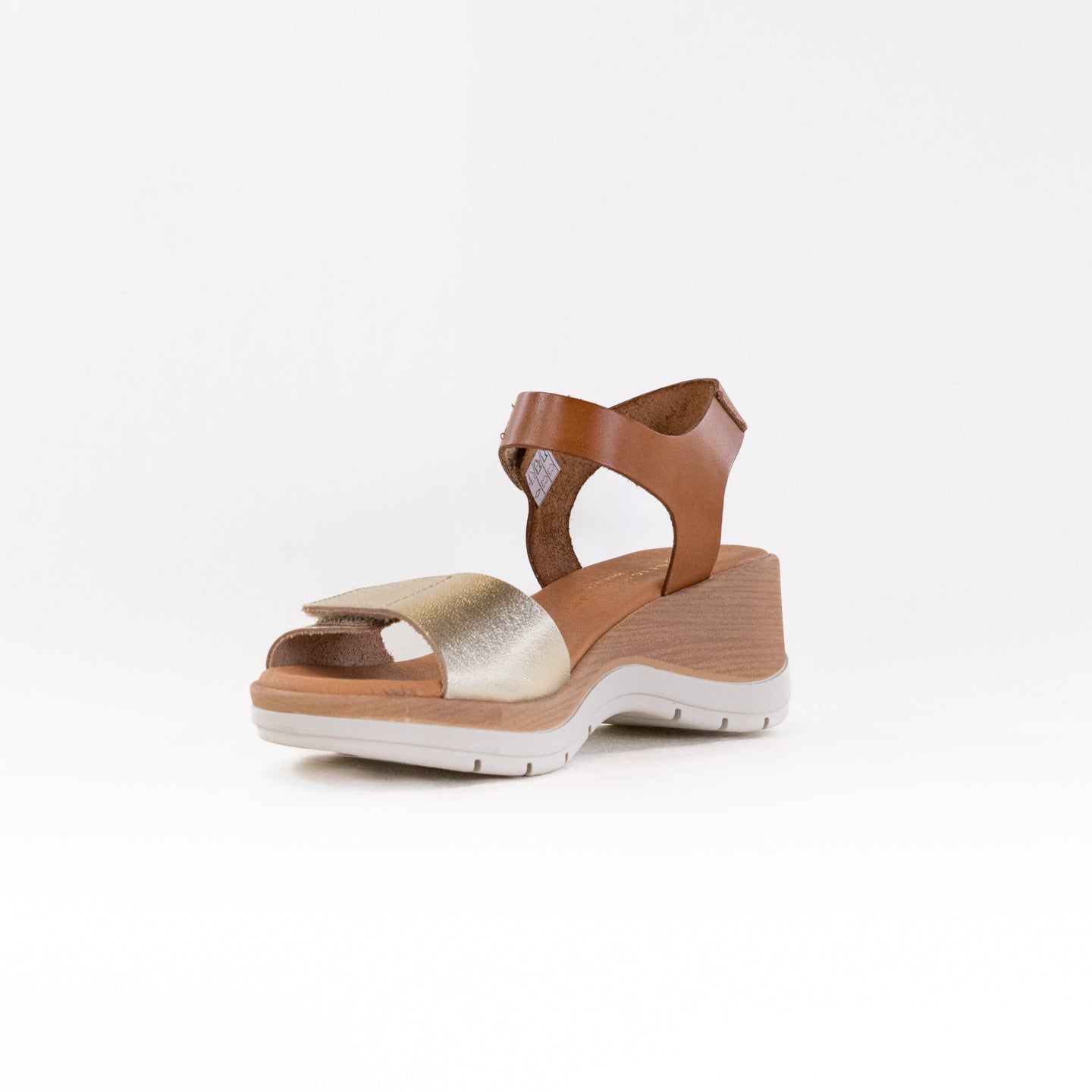 Eric Michael Caroline Women's Ankle-Strap Sandals in Tan and Gold Color Scheme