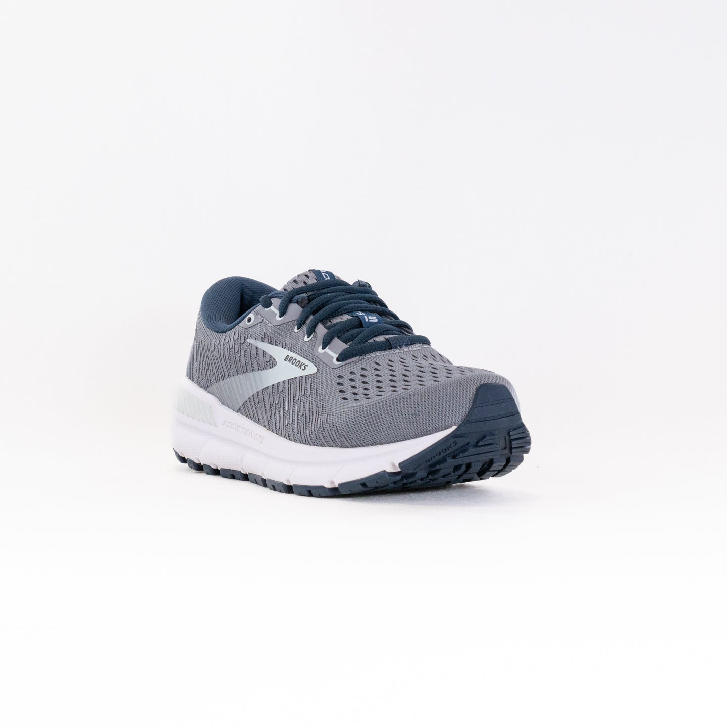 Women's Brooks Addiction GTS 15 Running Shoes in Grey, Navy, and Aqua Colors
