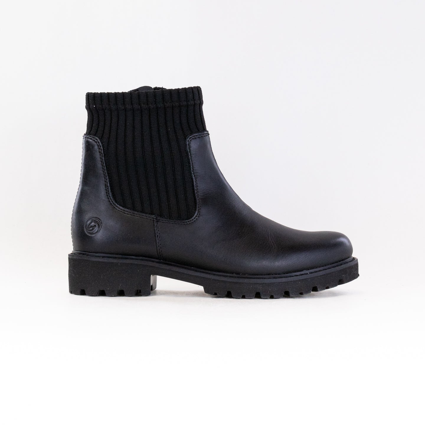 Stylish Remonte Women's Black Leather Boot D8696 - 01 with Knit Detail