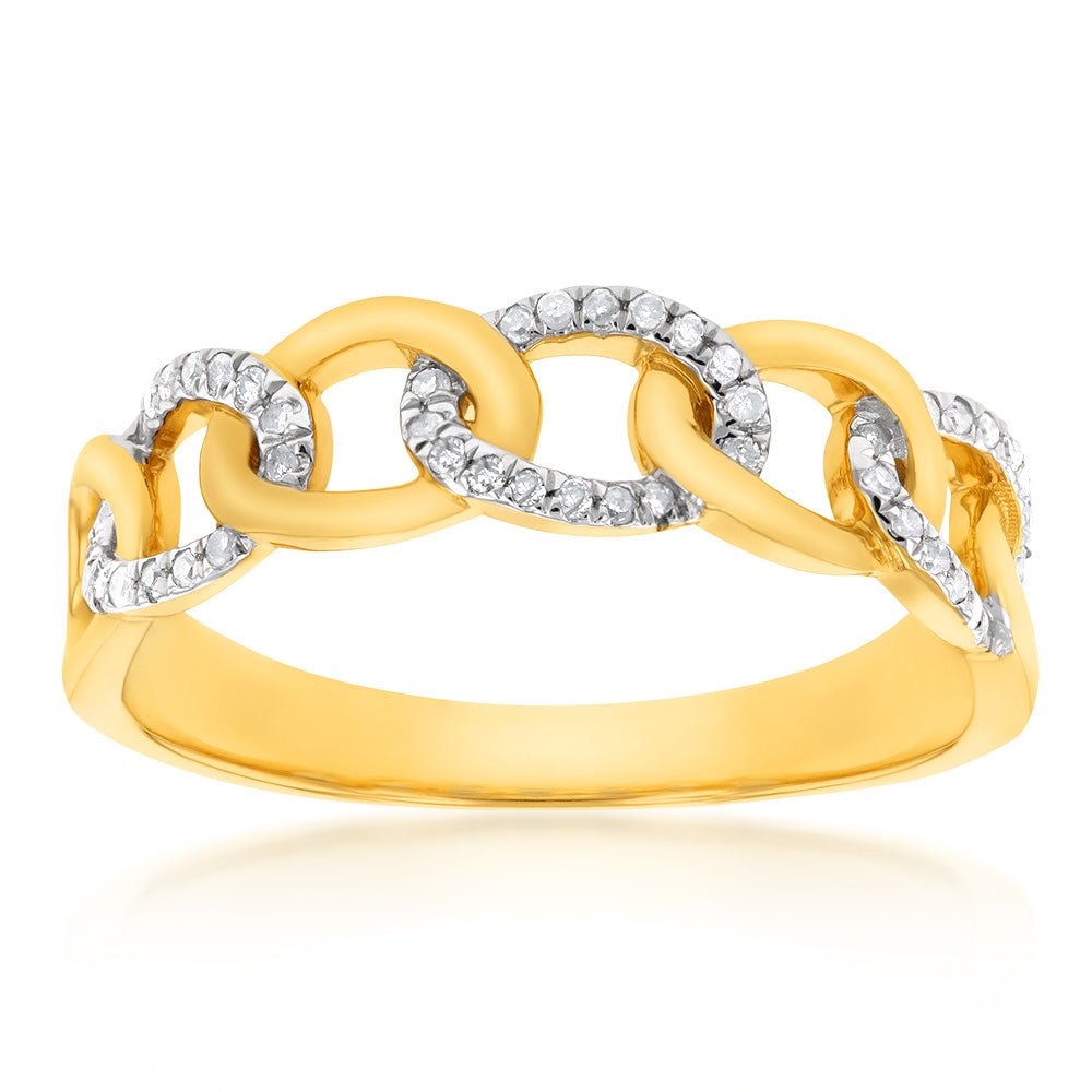Stunning 9-Carat Yellow Gold Chain-Style Diamond Ring for Women
